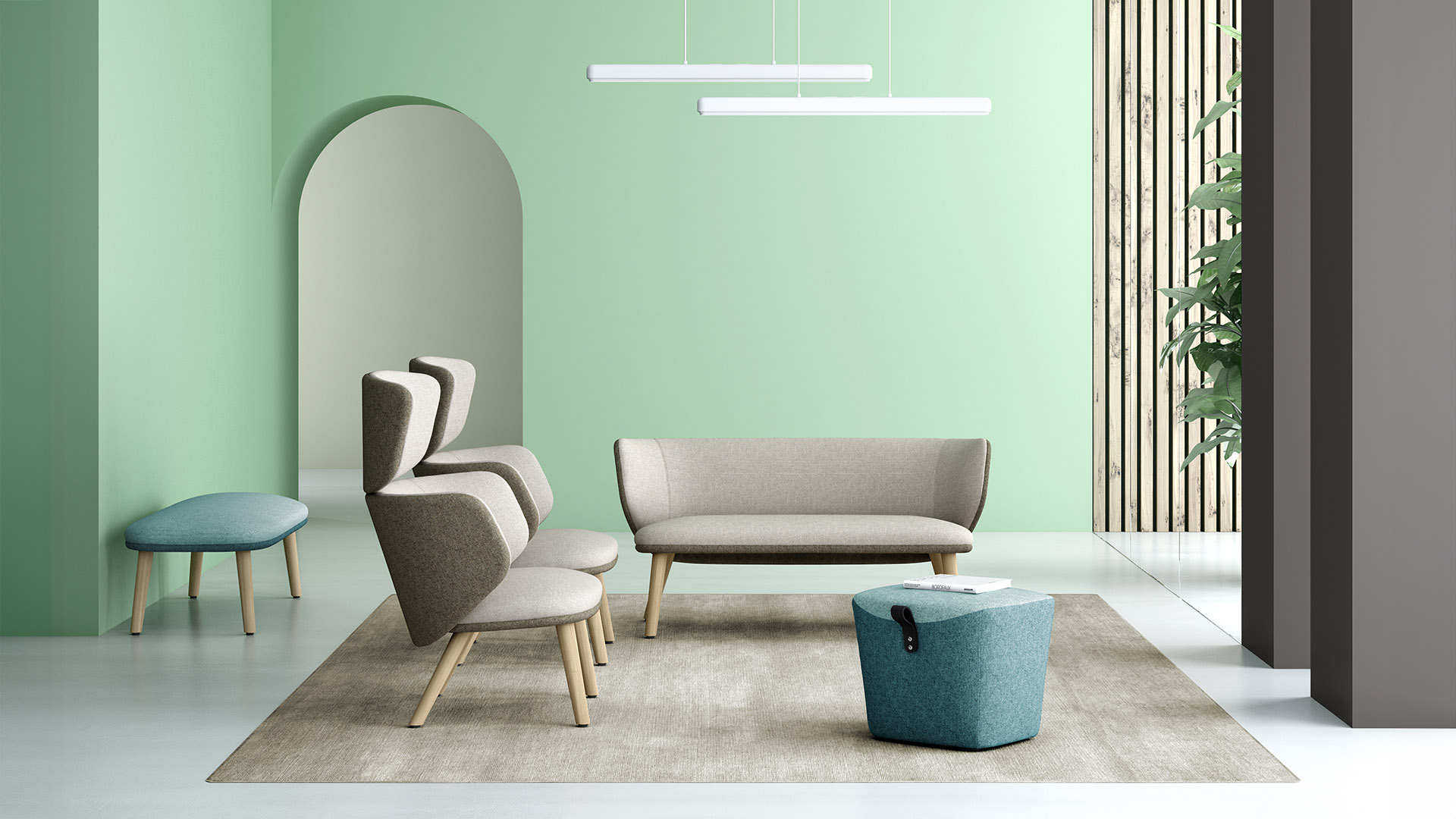 Canape' lounge colore' avec dossier haut et pieds en bois Alise 4G