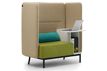 Canape d'attente avec dossier haut et table + rangement BOX pour espace de coworking et bureau partage Around Box