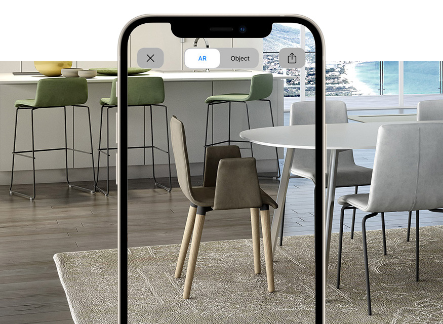 chaise pour cuisine moderne et salle de sejour a quatre pieds en bois avec realite augmentee Zerosedici